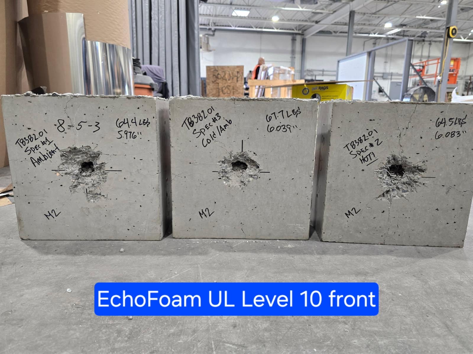 Echo Foam UL Level 10 front faces after ballistic test